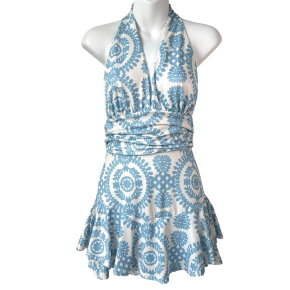 Boho Floral Print Backless Halter Romper Small Ruffle Hem Summer Resortwear READ - Picture 1 of 16